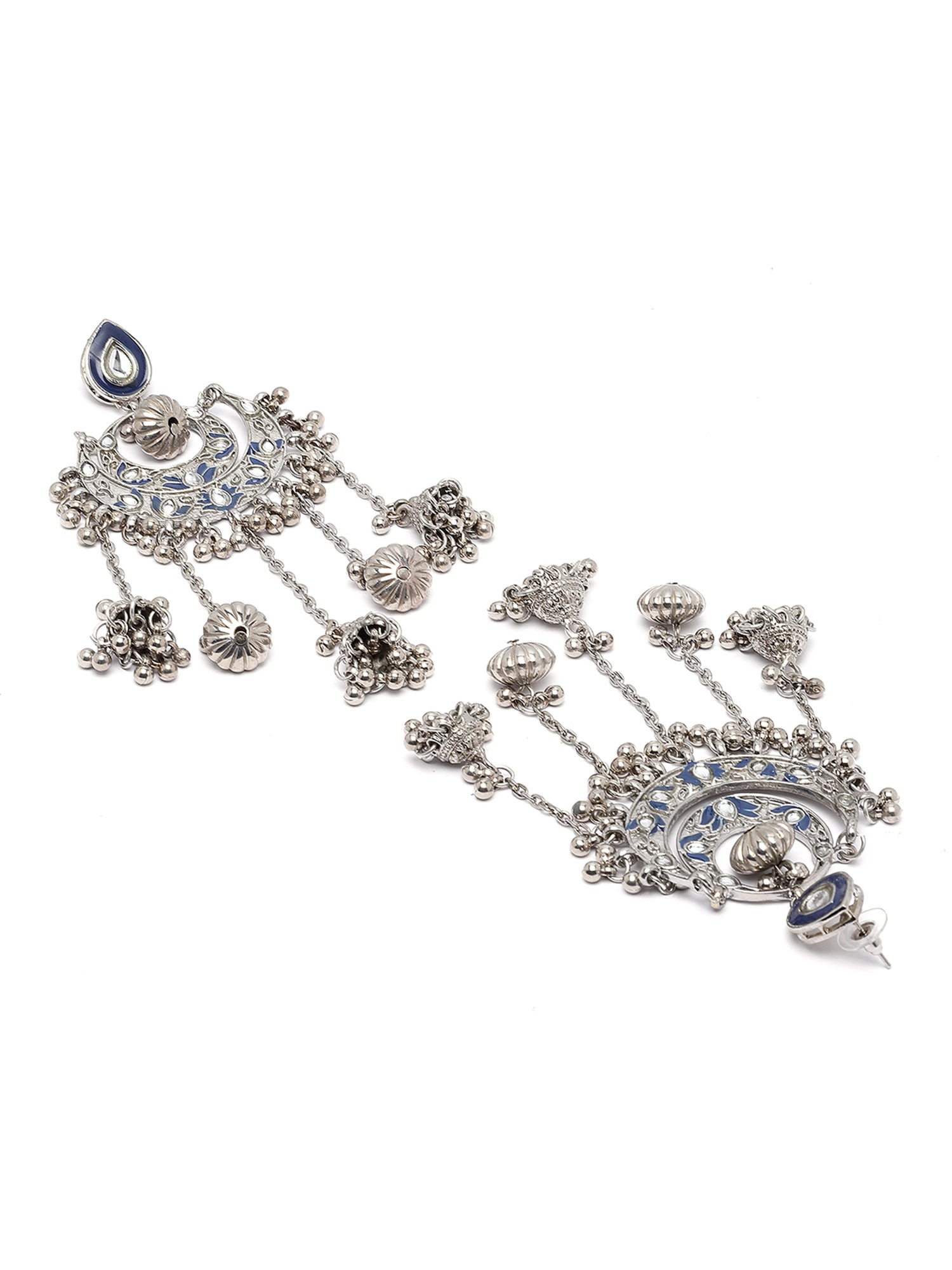 Karatcart Oxidised Silver Plated Blue Meena and Kundan Dangler Earrings for Women - view 5