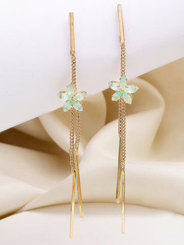 Bohey by KARATCART Gold-Plated Contemporary Sea Green Drop Earrings for Women