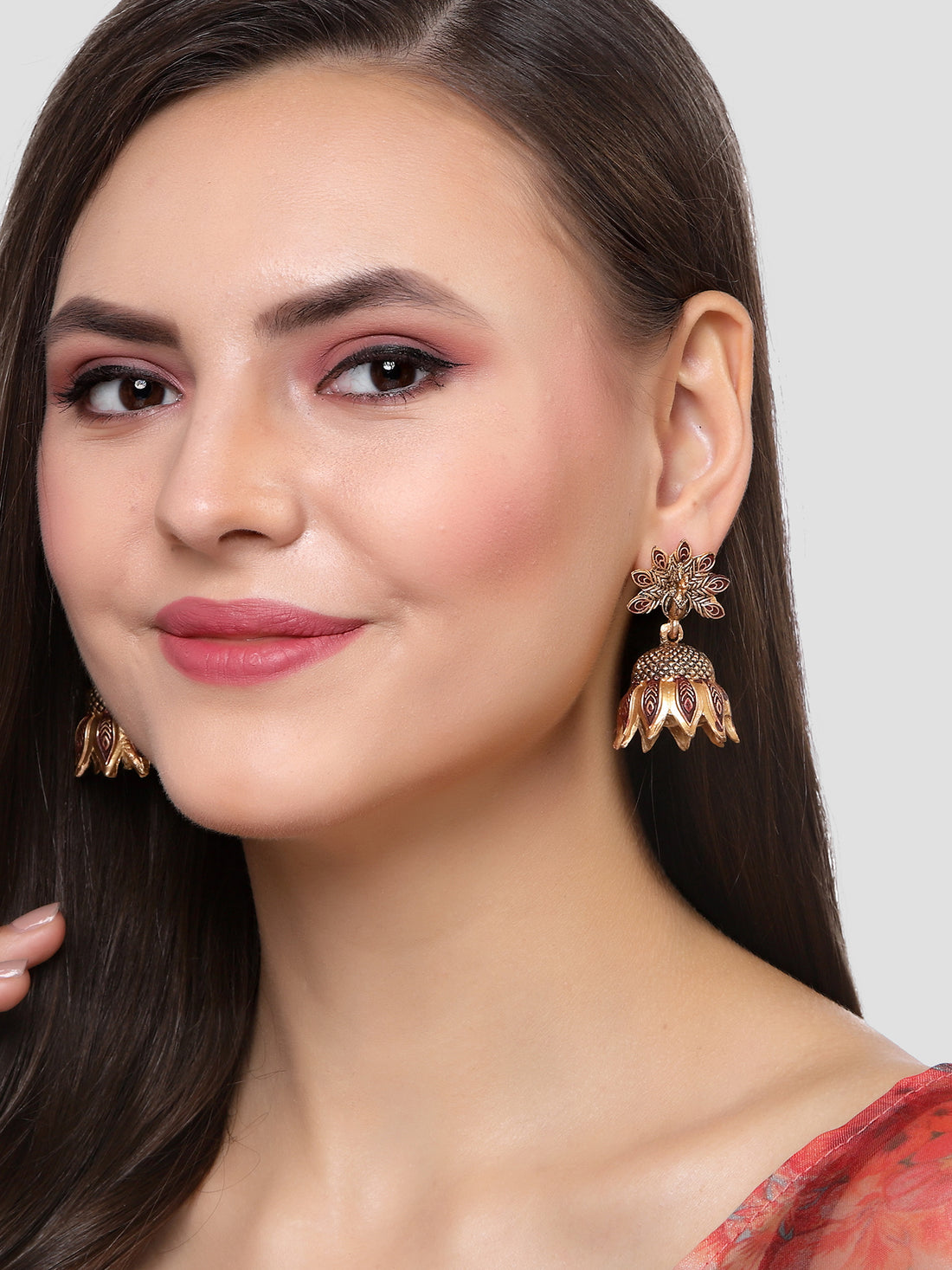 Karatcart Gold Plated Peacock Design Maroon Jhumki Earrings for Women