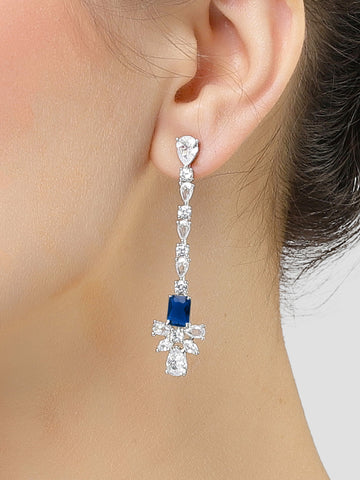 Karatcart Silver Plated Blue Drop Cubic Zirconia Earrings for Women