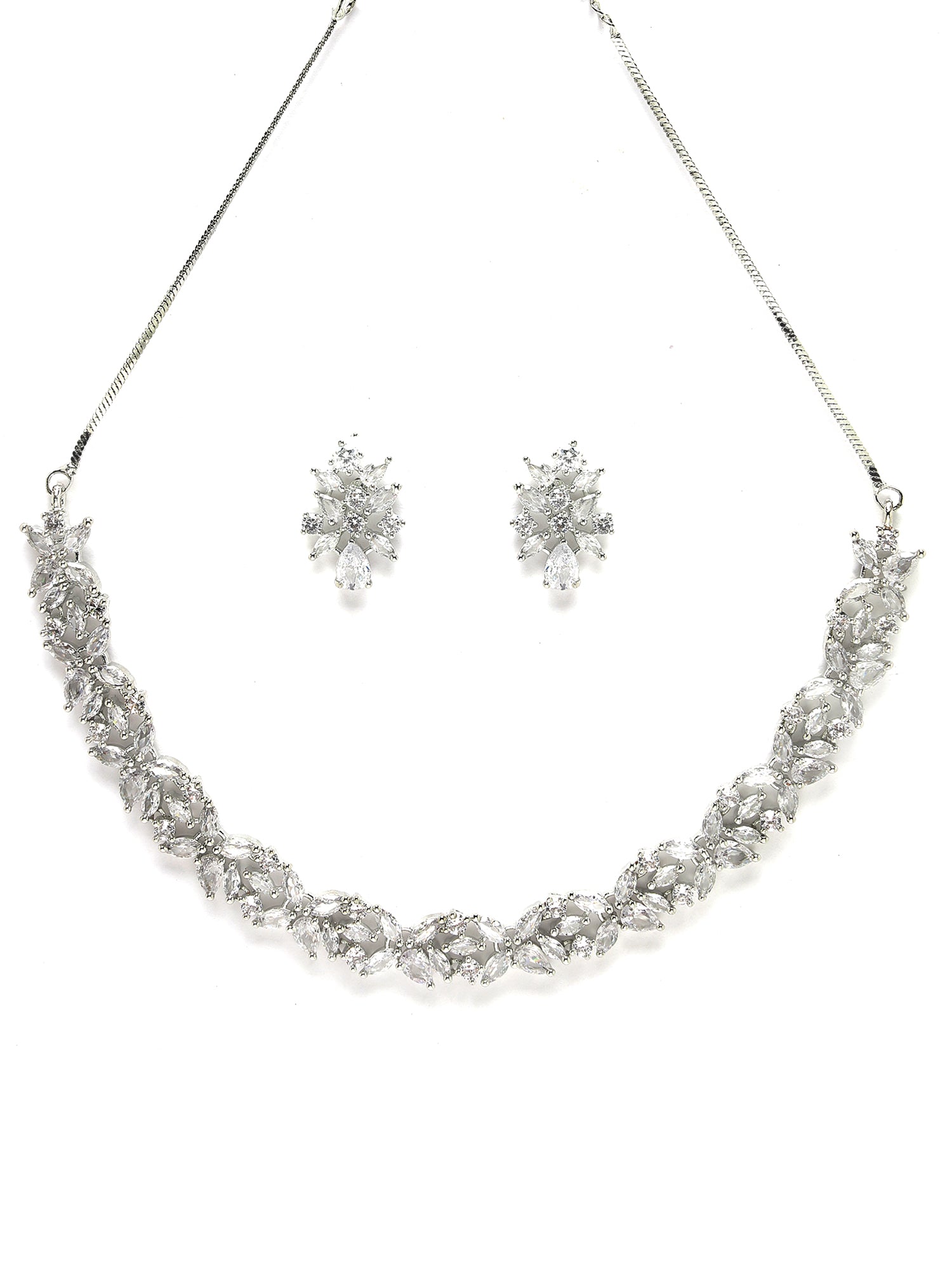 Karatcart Silver Plated American Diamond Necklace Set for Women - view 7