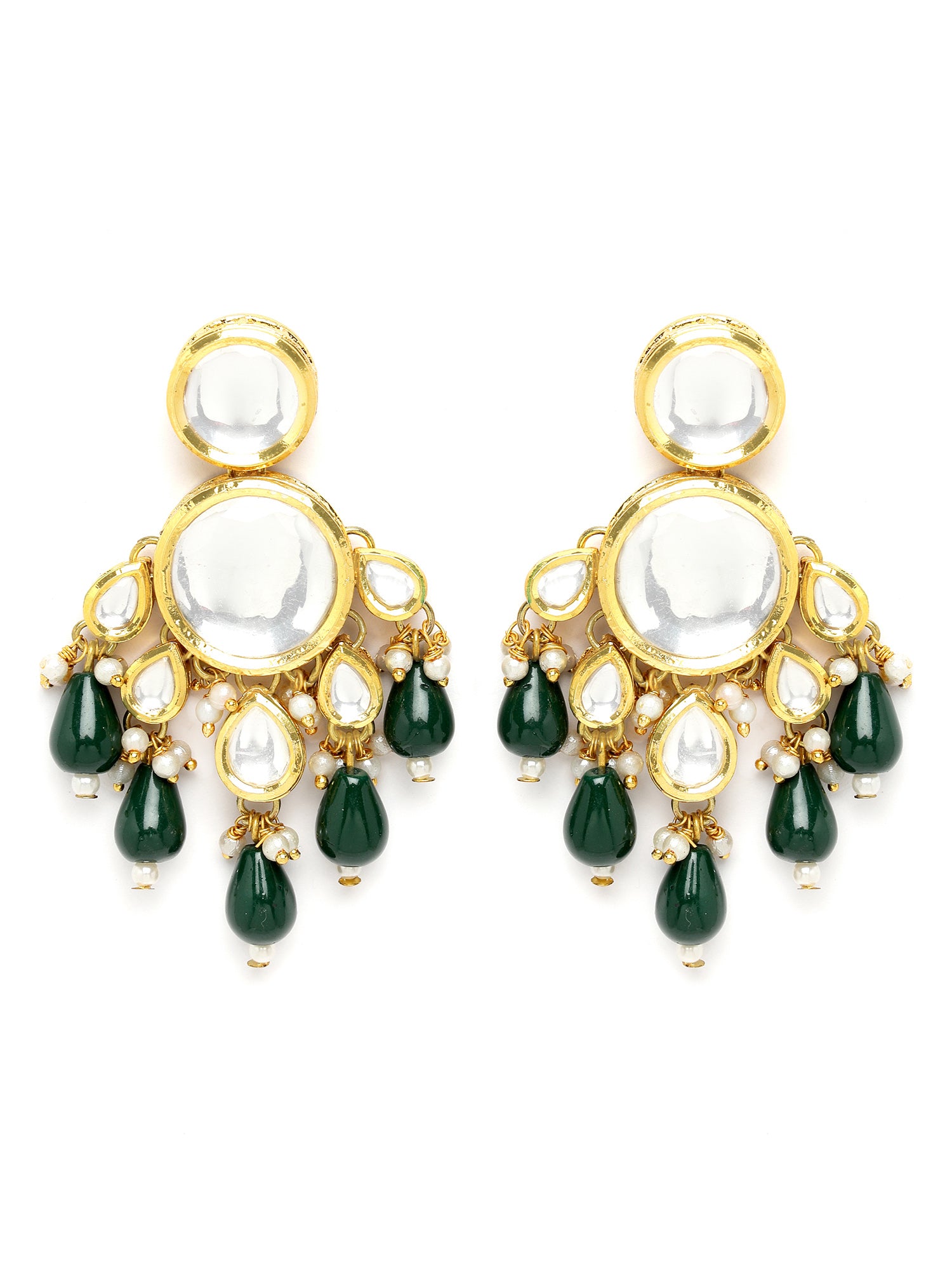 Karatcart Gold Plated Polki Kundan Green Beads Dangler Earrings for Women - view 4