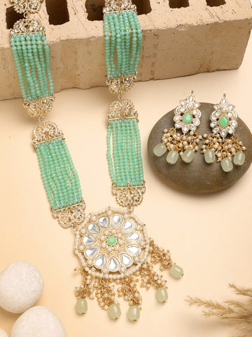 Karatcart Light Green Crystal Long Kundan Rani Haar Necklace Set for Women