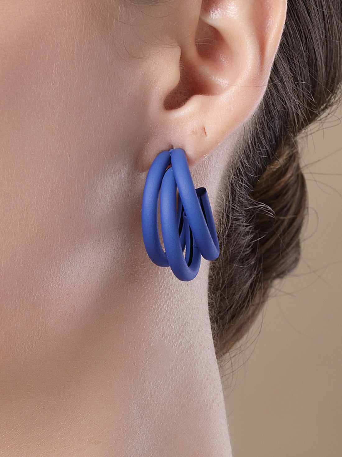 Bohey by KARATCART Matte Finish Blue Half Hoop Earrings