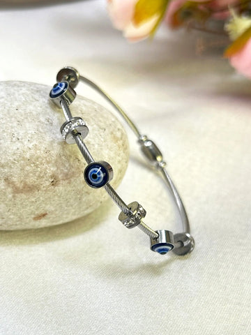 Bohey by KARATCART Silver Plated CZ Evil Eye Bracelet for Women