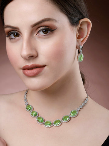 Karatcart Lime Green Cubic Zirconia Studded Light Weight Jewellery Set for Women