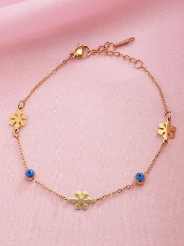 Bohey by KARATCART Gold-Plated Evil Eye Studded Charm Bracelet for Women