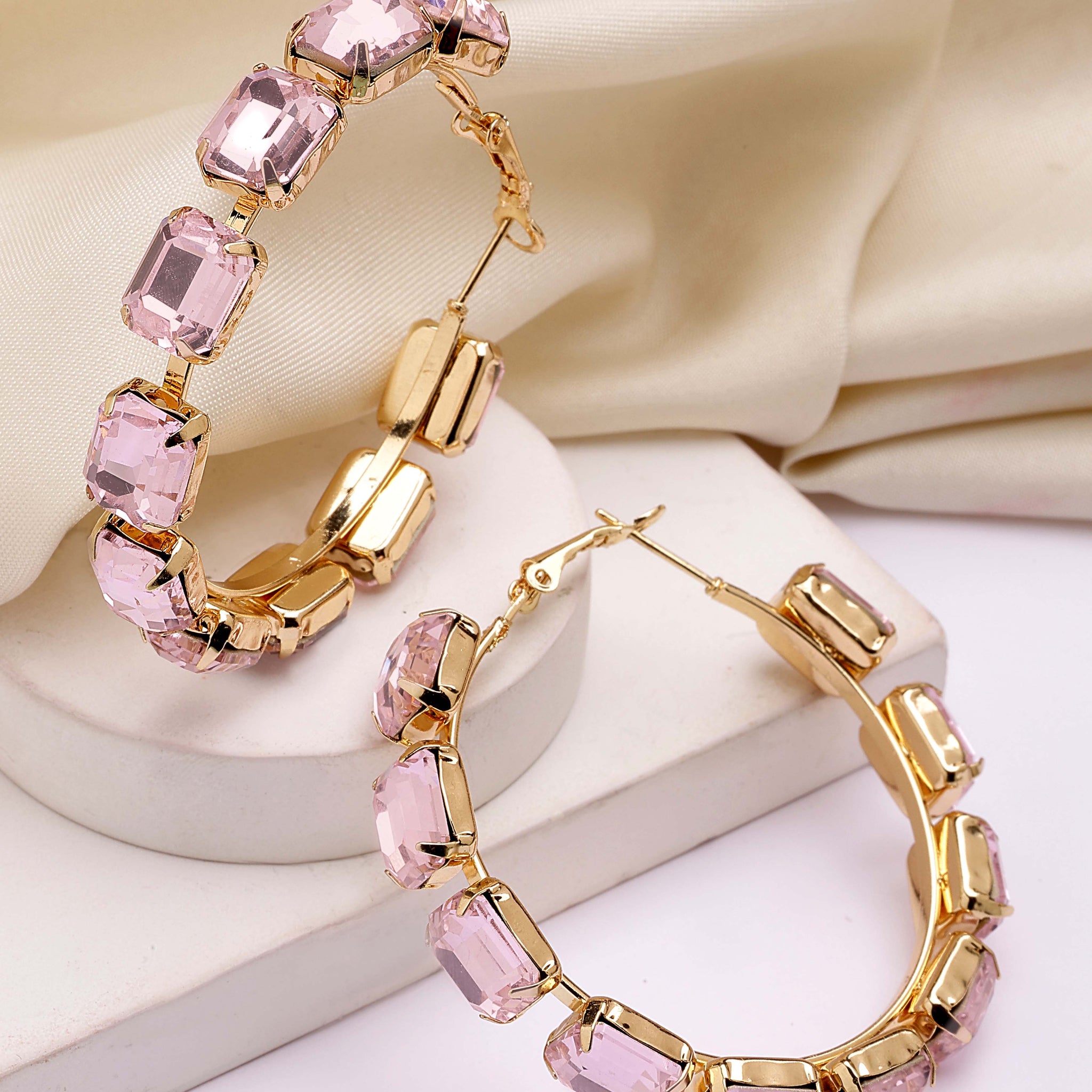 Bohey by KARATCART Gold-Plated Contemporary Pink Hoop Earrings for Women