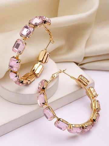 Bohey by KARATCART Gold-Plated Contemporary Pink Hoop Earrings for Women