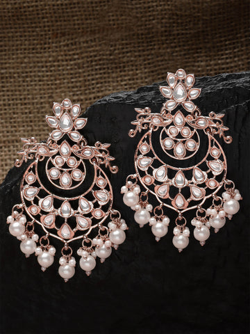 Karatcart Rose Gold Plated Pearl & Kundan Studded Dangler Earrings for Women