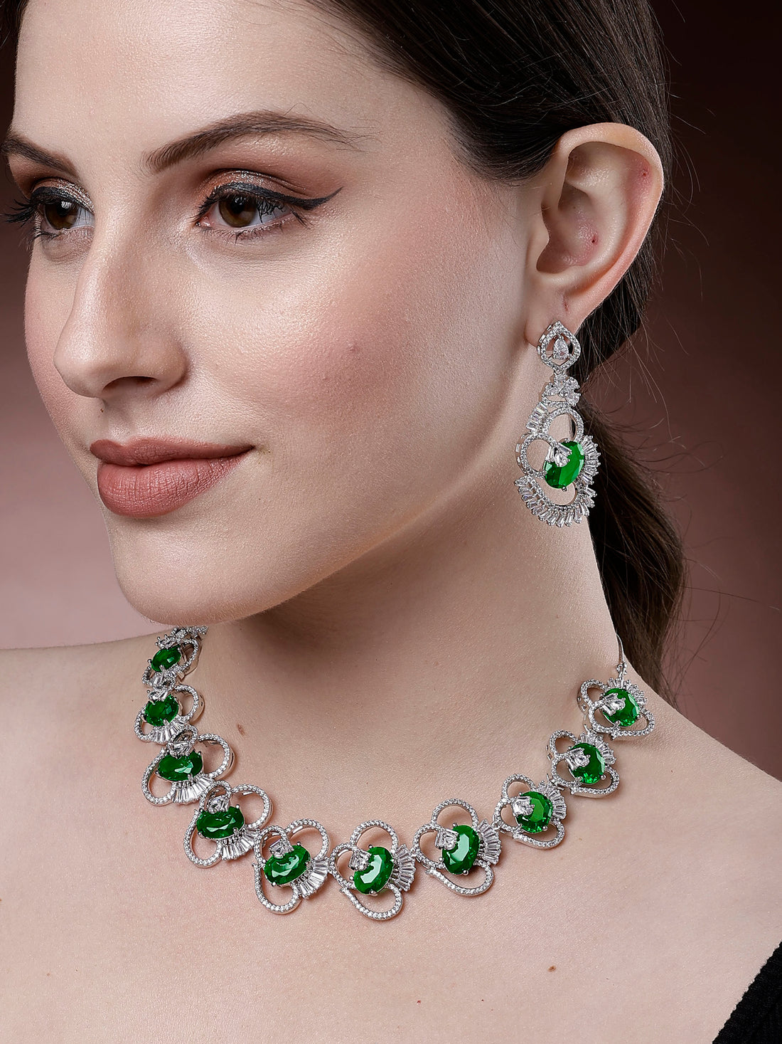 Karatcart Green Cubic Zirconia Stone Studded Jewellery Set for Women