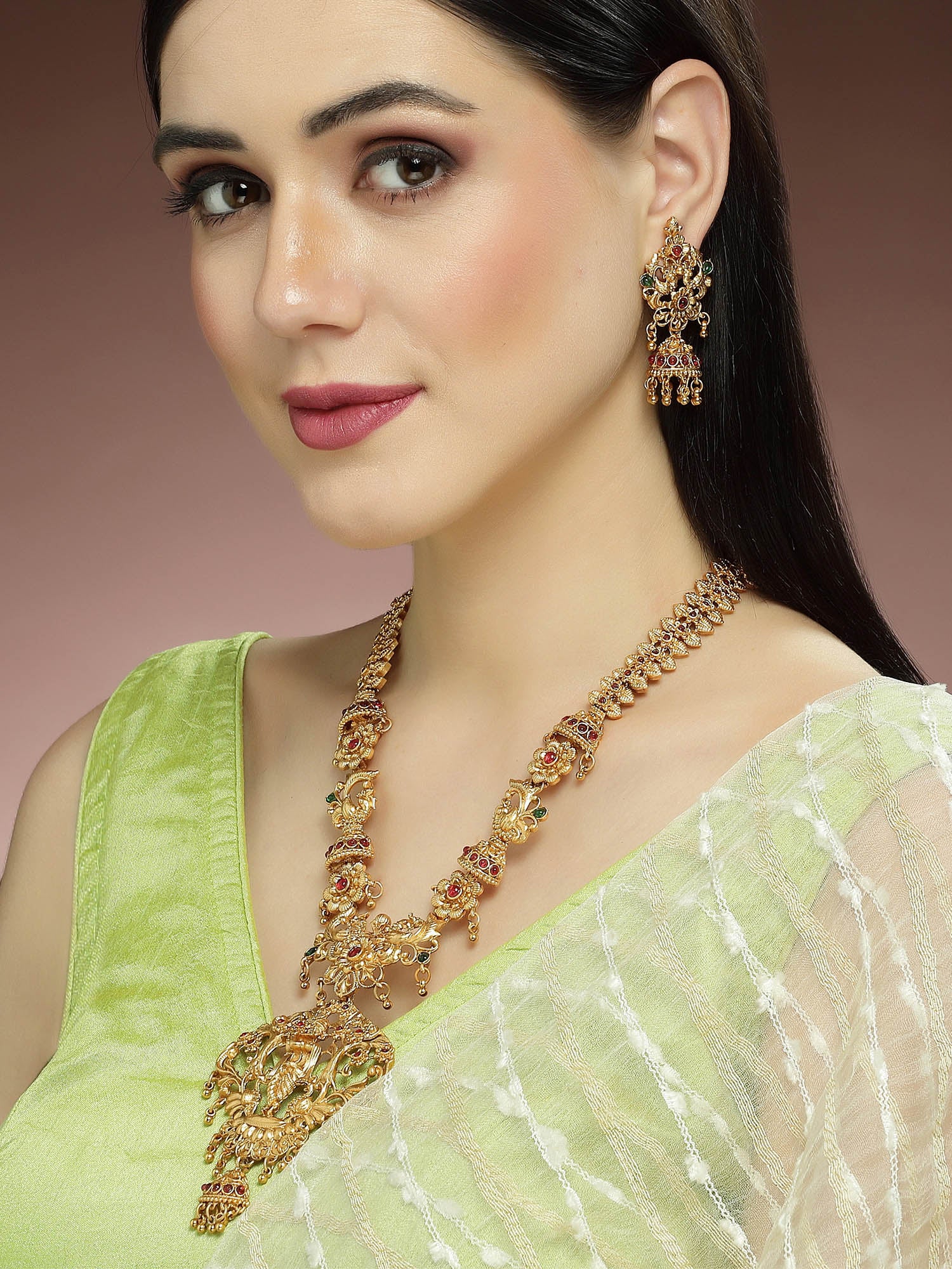 KARATCART Gold Plated Temple Rani Haar Gold Jewellery Set for Women