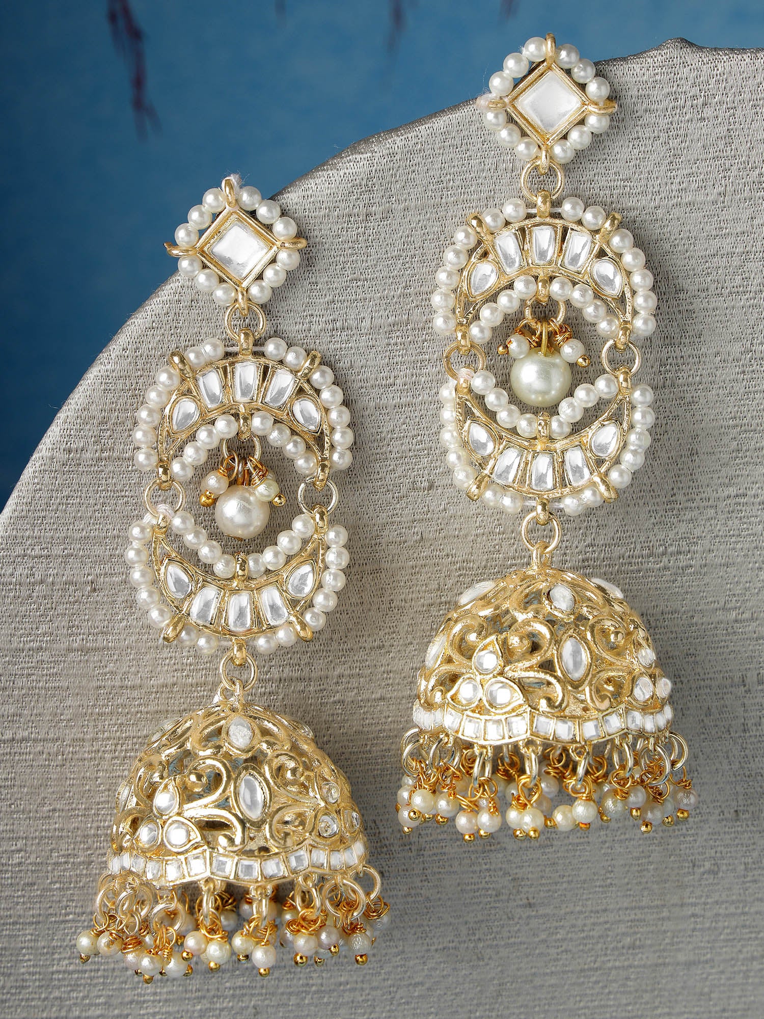 Karatcart Gold Plated Kundan Jhumki Drop Earrings for Women - view 3
