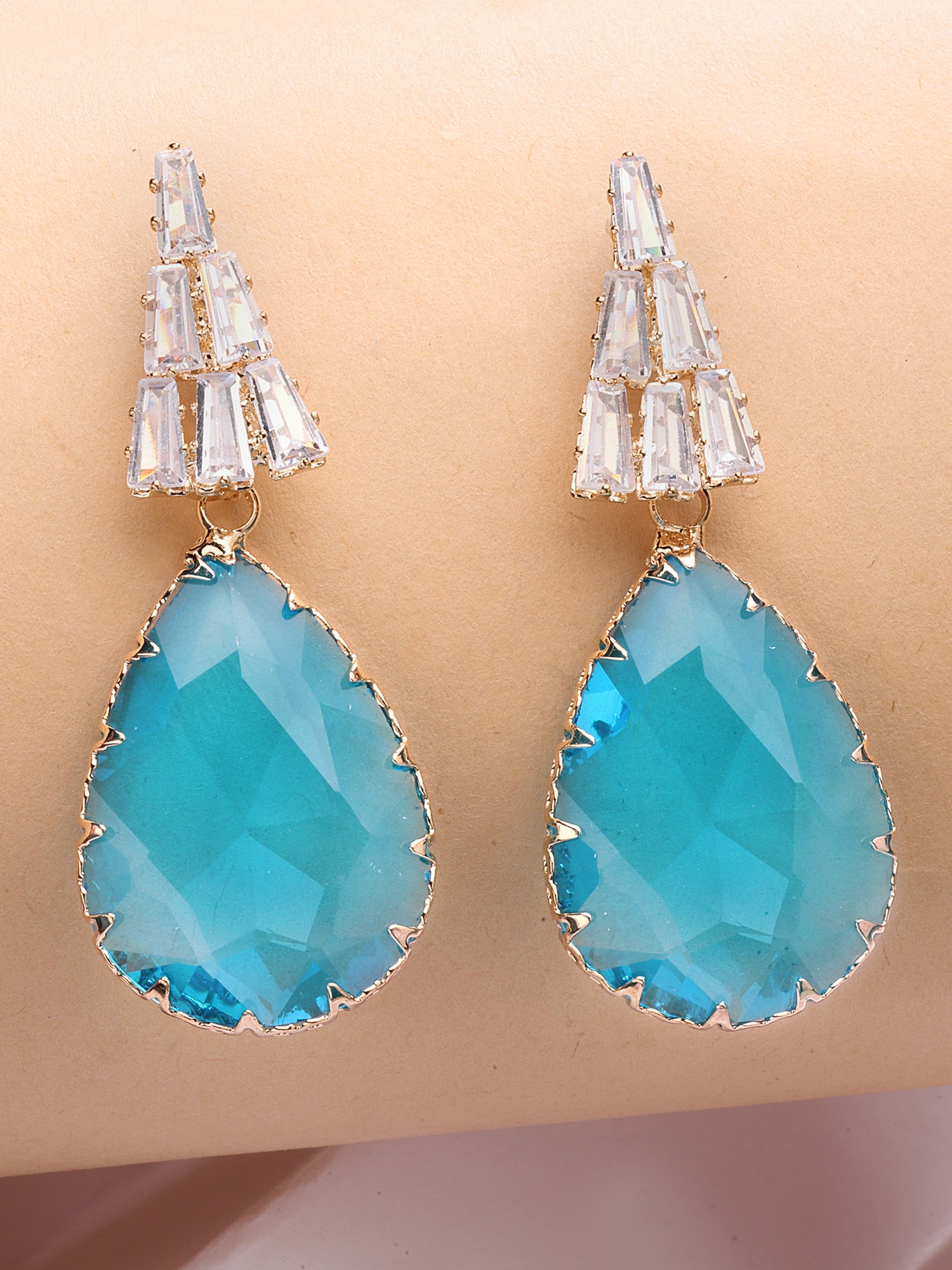Bohey by KARATCART Gold-Plated Contemporary Blue Drop Earrings for Women