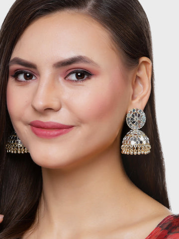 Karatcart Gold Plated Mirror Studded Jhumki Earrings for Women