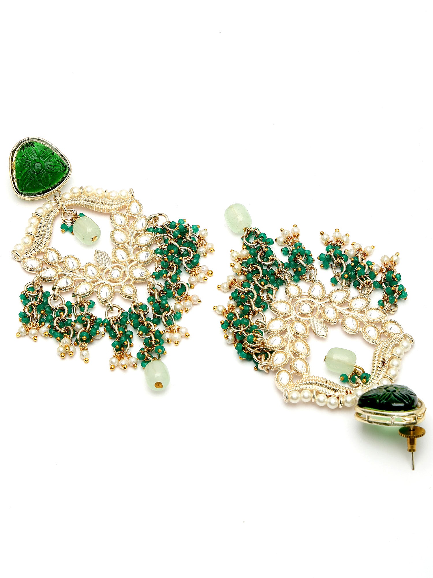 Karatcart Gold Plated Green Carved Stone and Crystal Dangler Earrings for Women - view 5