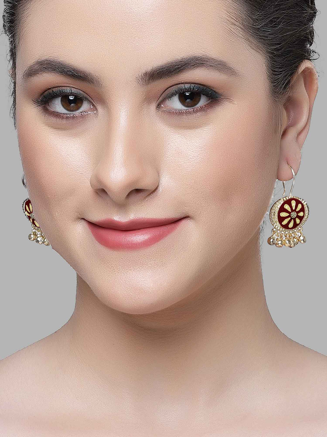 Karatcart Gold Plated Brown and Cream Meena Drop Earring for Women