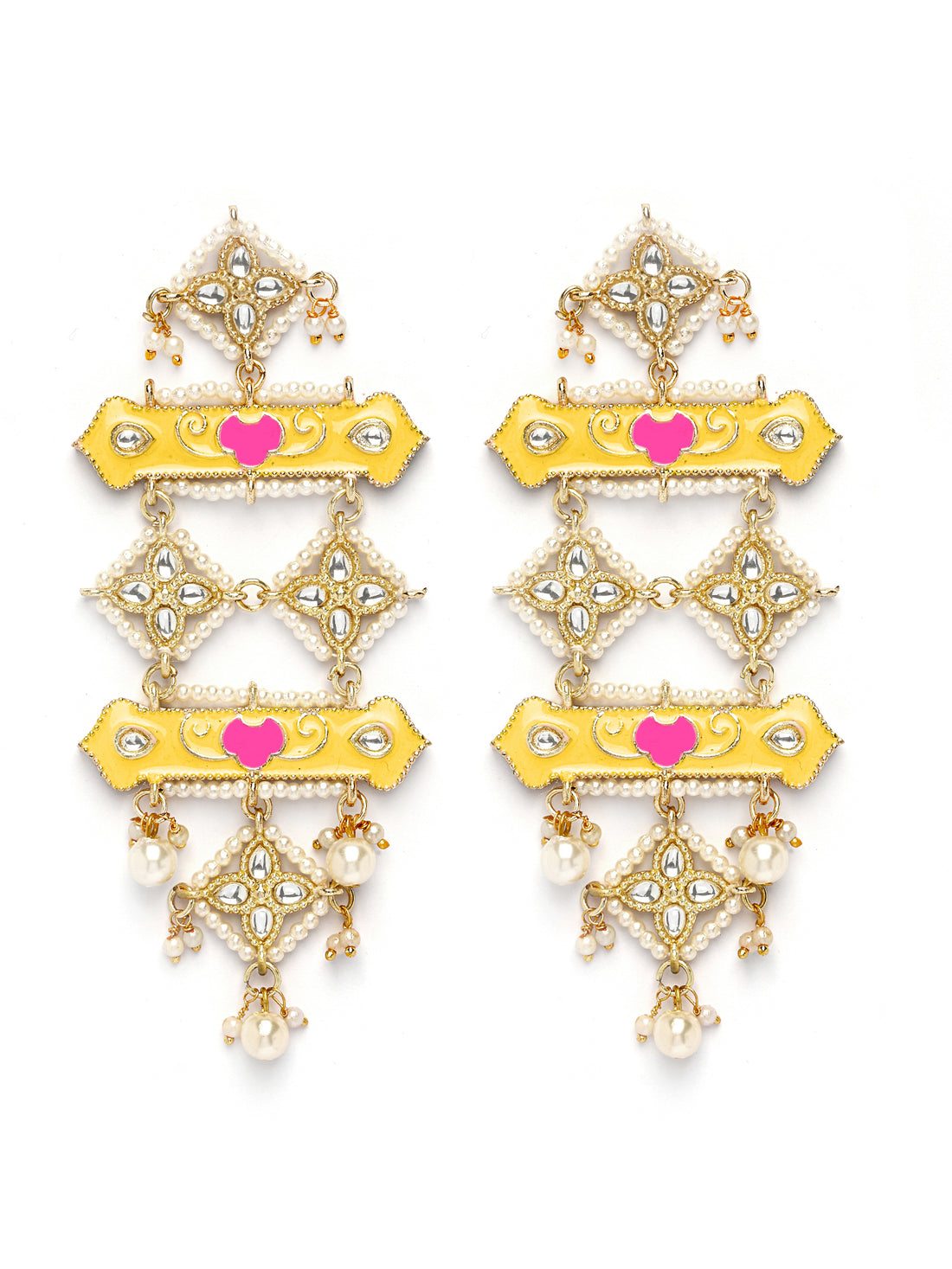 Karatcart Gold Plated Yellow and Pink Meena Dangler Earrings for Women