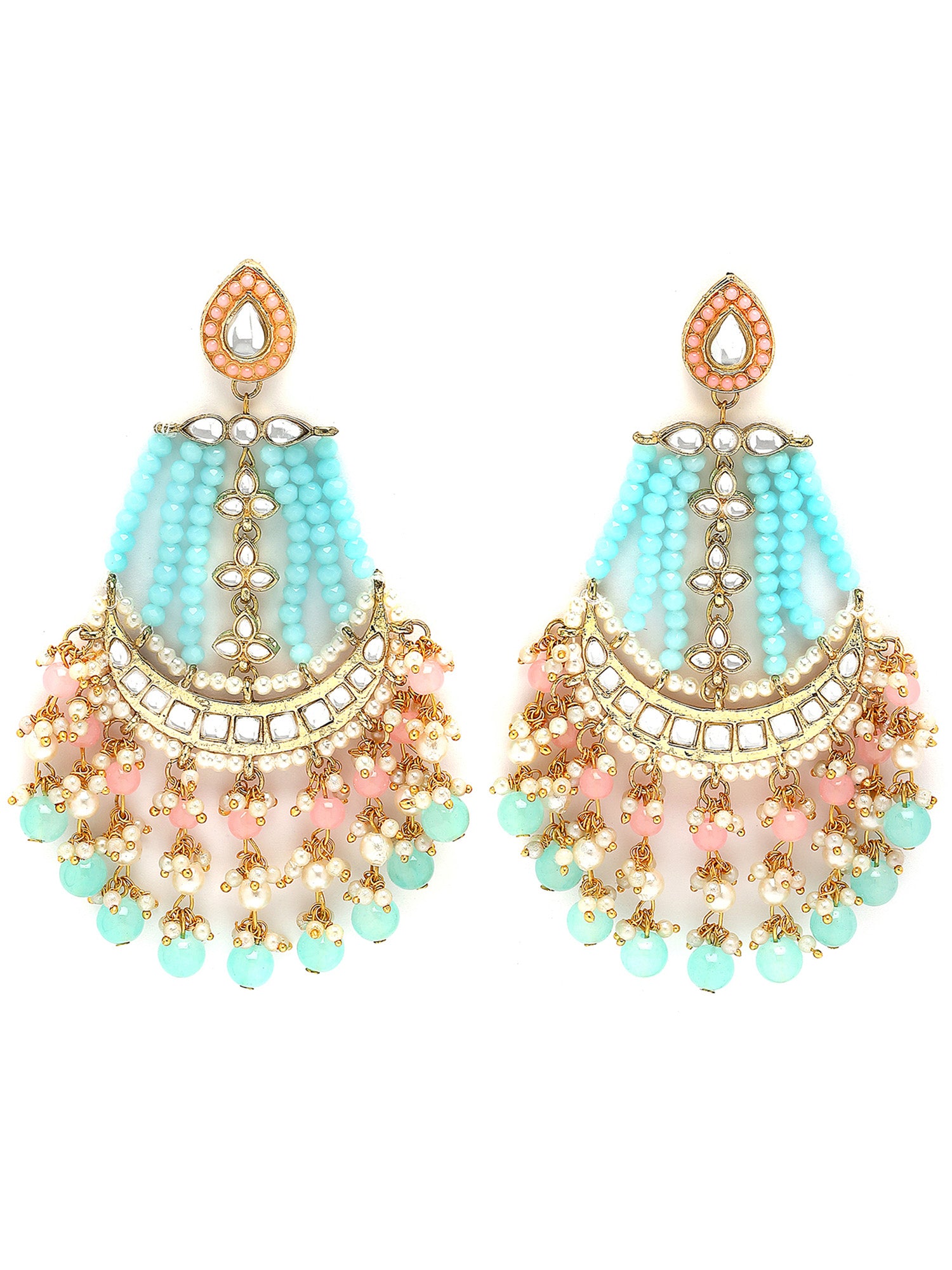 Karatcart Gold Plated Blue and Pink Kundan Studded Dangler Earrings for Women - view 4