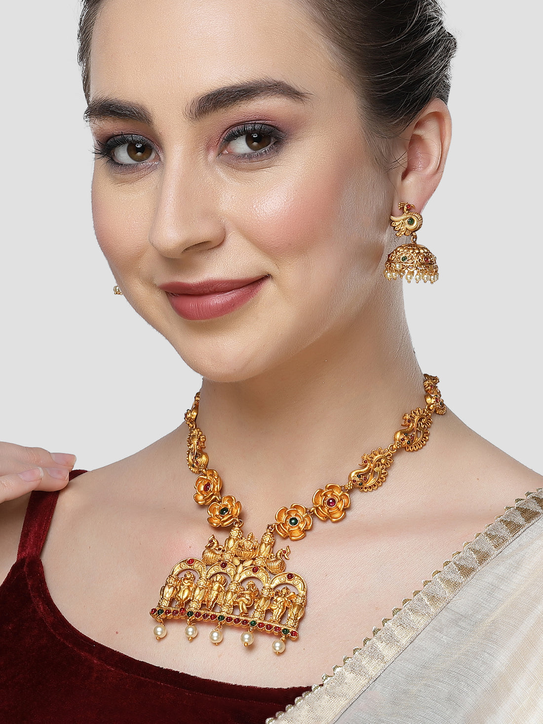 Karatcart Gold Plated Rani Haar Temple Jewellery Set for Women