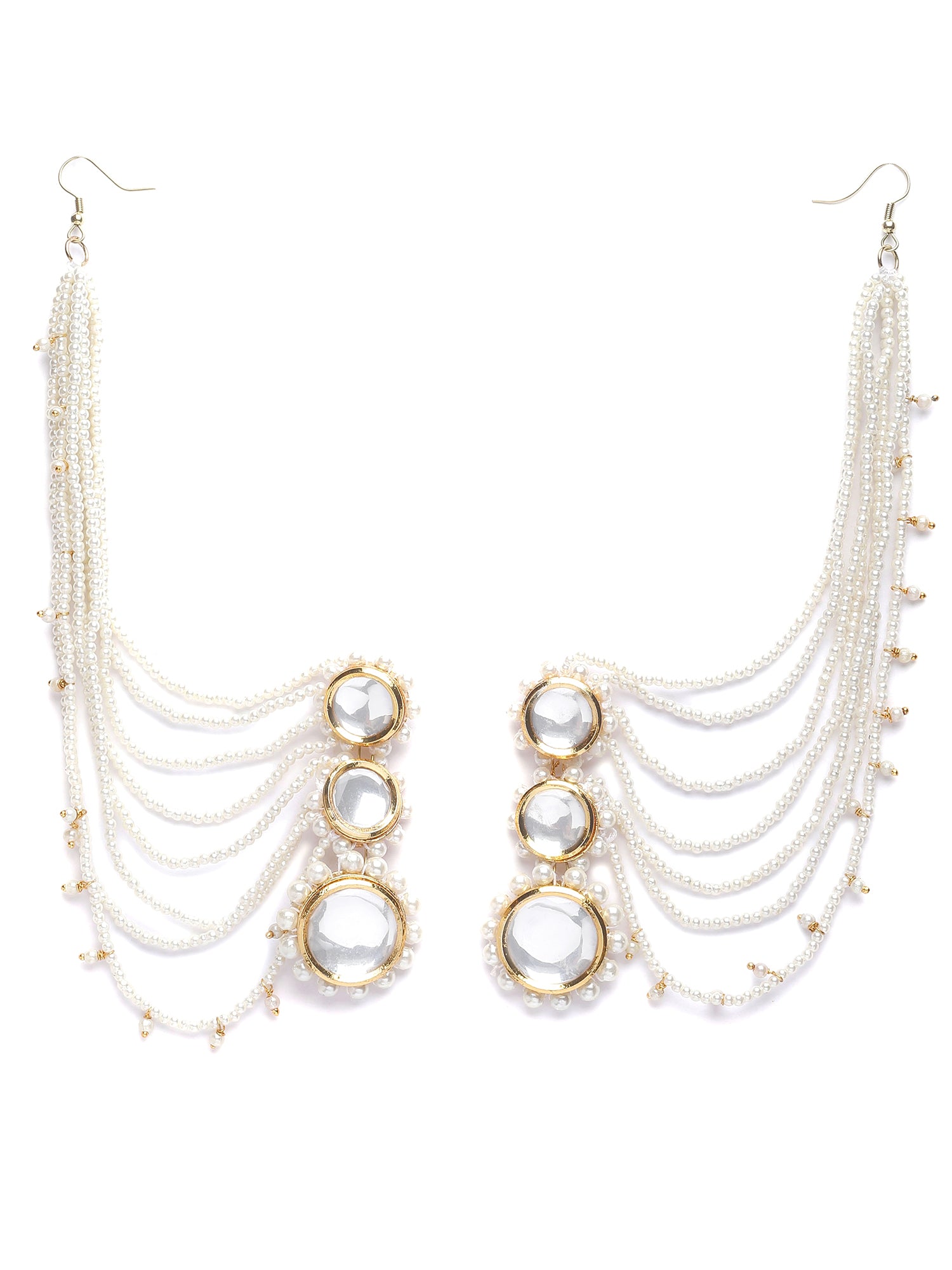 Karatcart Gold Plated Polki Kundan Pearl Kaanchain Earrings for Women - view 4