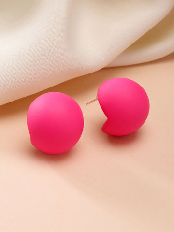 Bohey by KARATCART Matte Pink Finish Dome Stud Earrings for Women