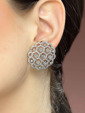 Karatcart Cubic Zirconia Studded Silver Plated Stud Earrings for Women