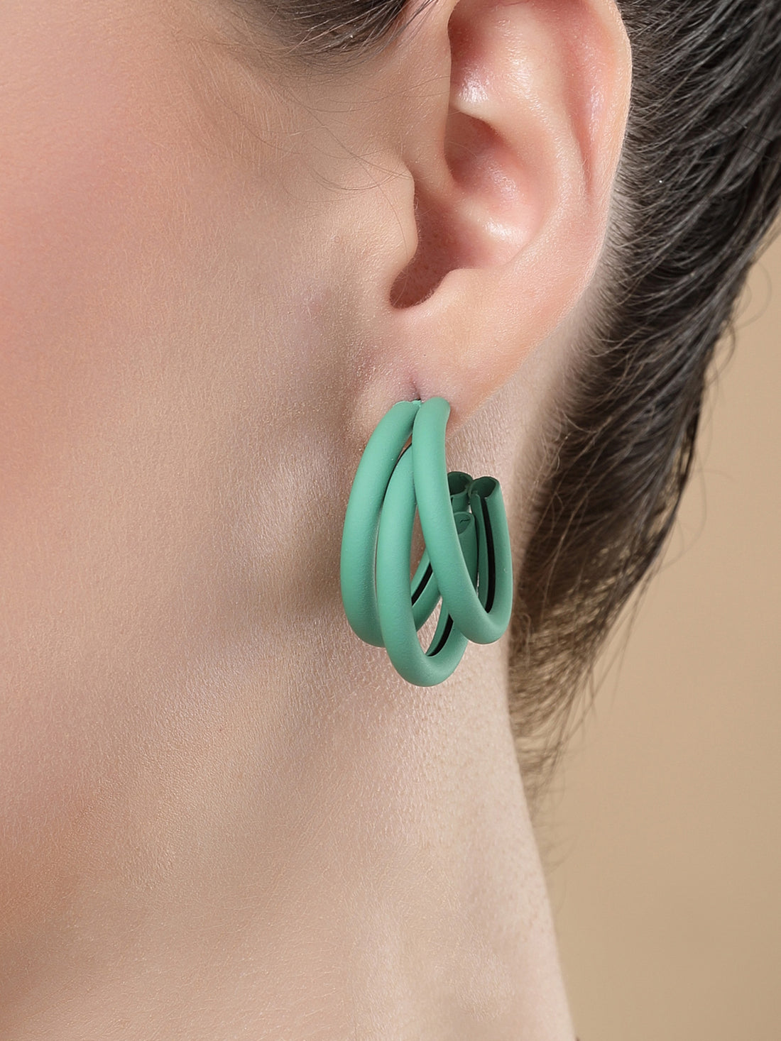 Bohey by KARATCART Matte Finish Green Half Hoop Earrings