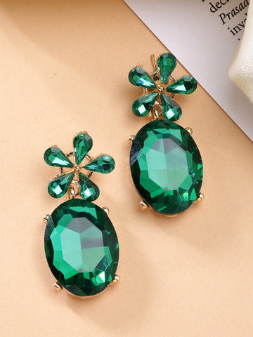 Bohey by KARATCART Gold-Plated Contemporary Green Drop Earrings for Women