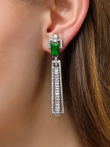 Karatcart Green Cubic Zirconia Studded Silver Plated Drop Earrings for Women