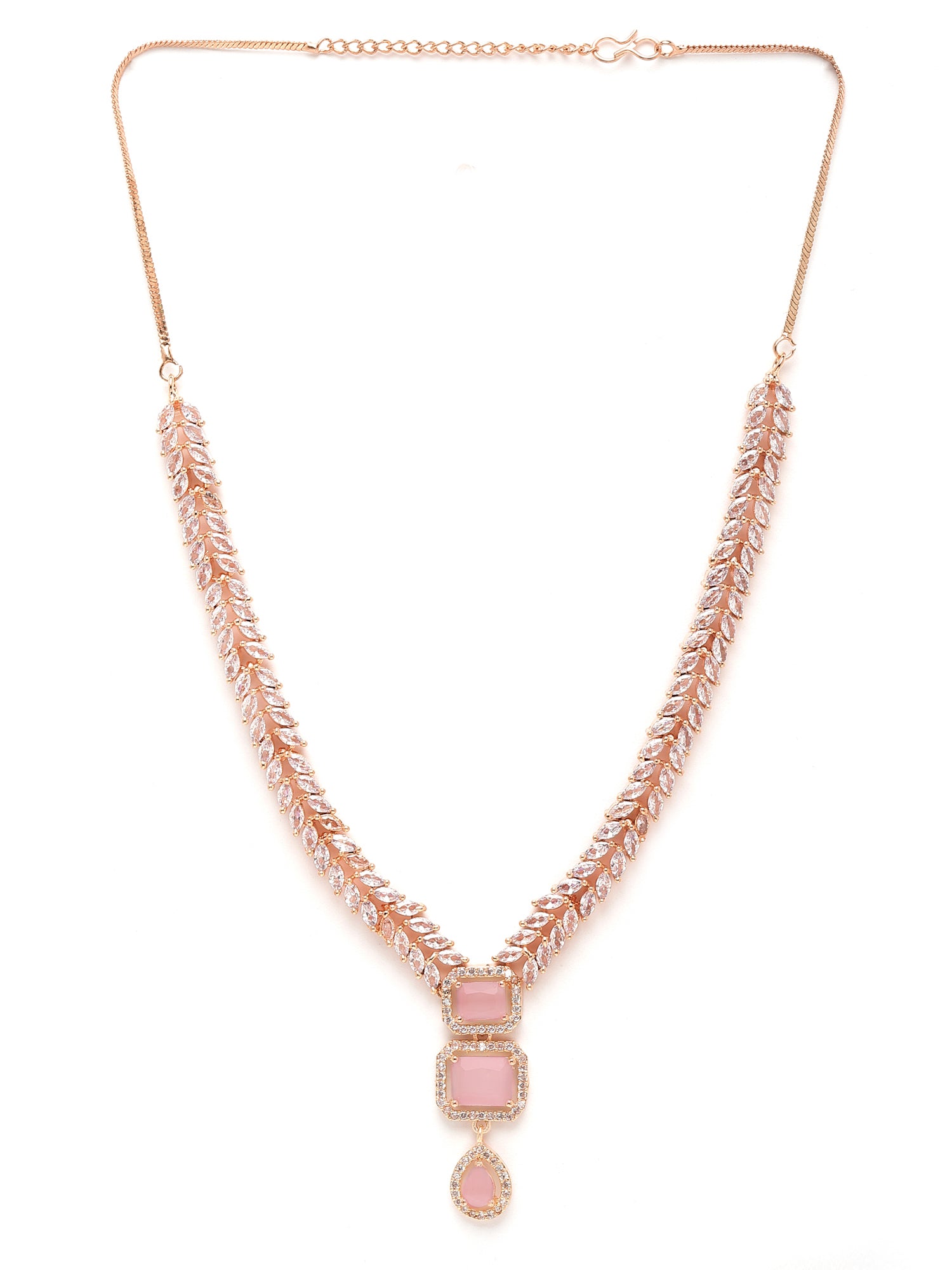 Karatcart Pink Cubic Zirconia Studded Rose-Gold Plated Necklace Set for Women - view 5