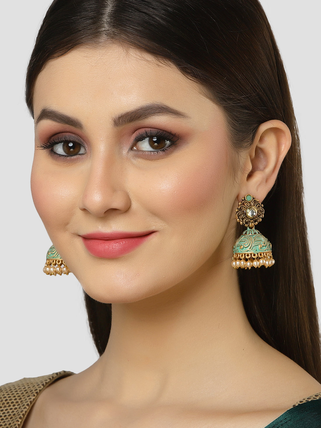 Karatcart Gold Plated Light Blue Golden Pearl Jhumki Jhumki Earrings for Women