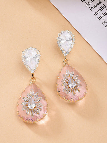 Bohey by KARATCART Gold-Plated Contemporary Pink Drop Earrings for Women