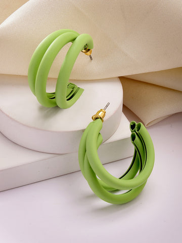 Bohey by KARATCART Matte Finish Light Green Half Hoop Earrings