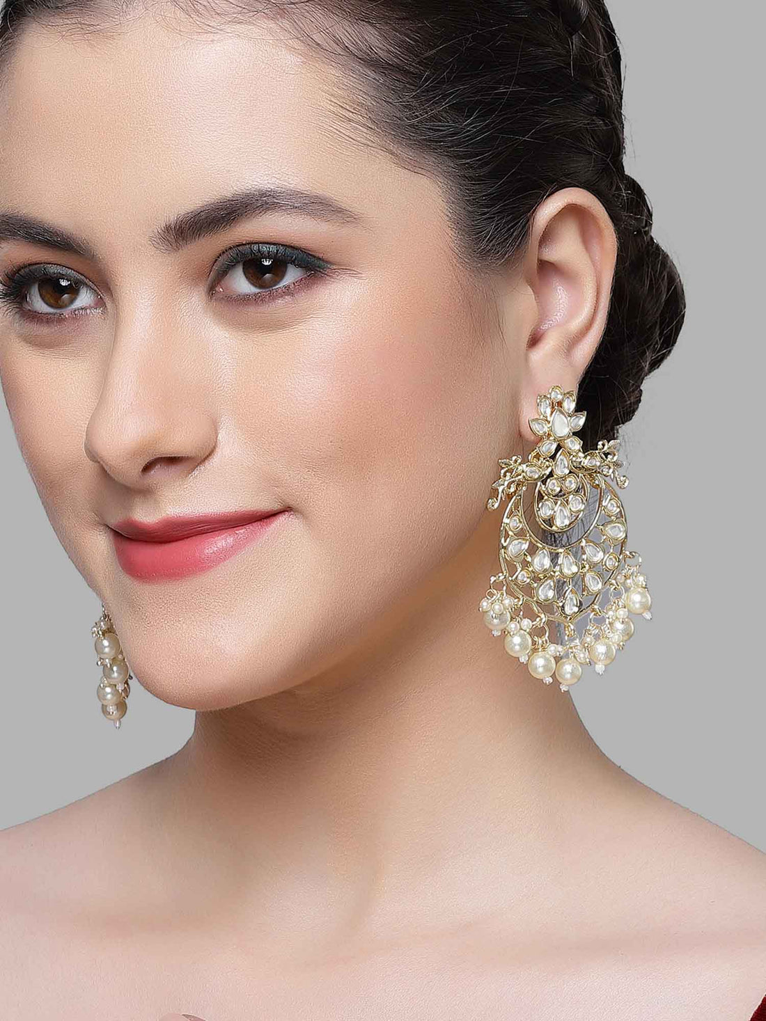 Karatcart Gold Plated Pearl & Kundan Studded Dangler Earrings for Women