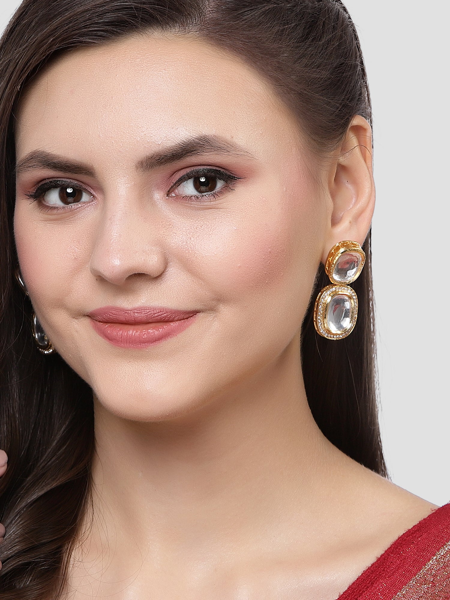 Karatcart Gold Plated Polki Kundan Drop Earrings for Women - Image 1