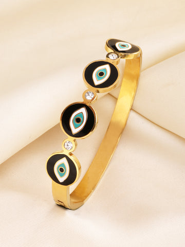 Bohey by KARATCART Gold-Plated Black Evil Eye Enamel Bangle-Style Bracelet for Women