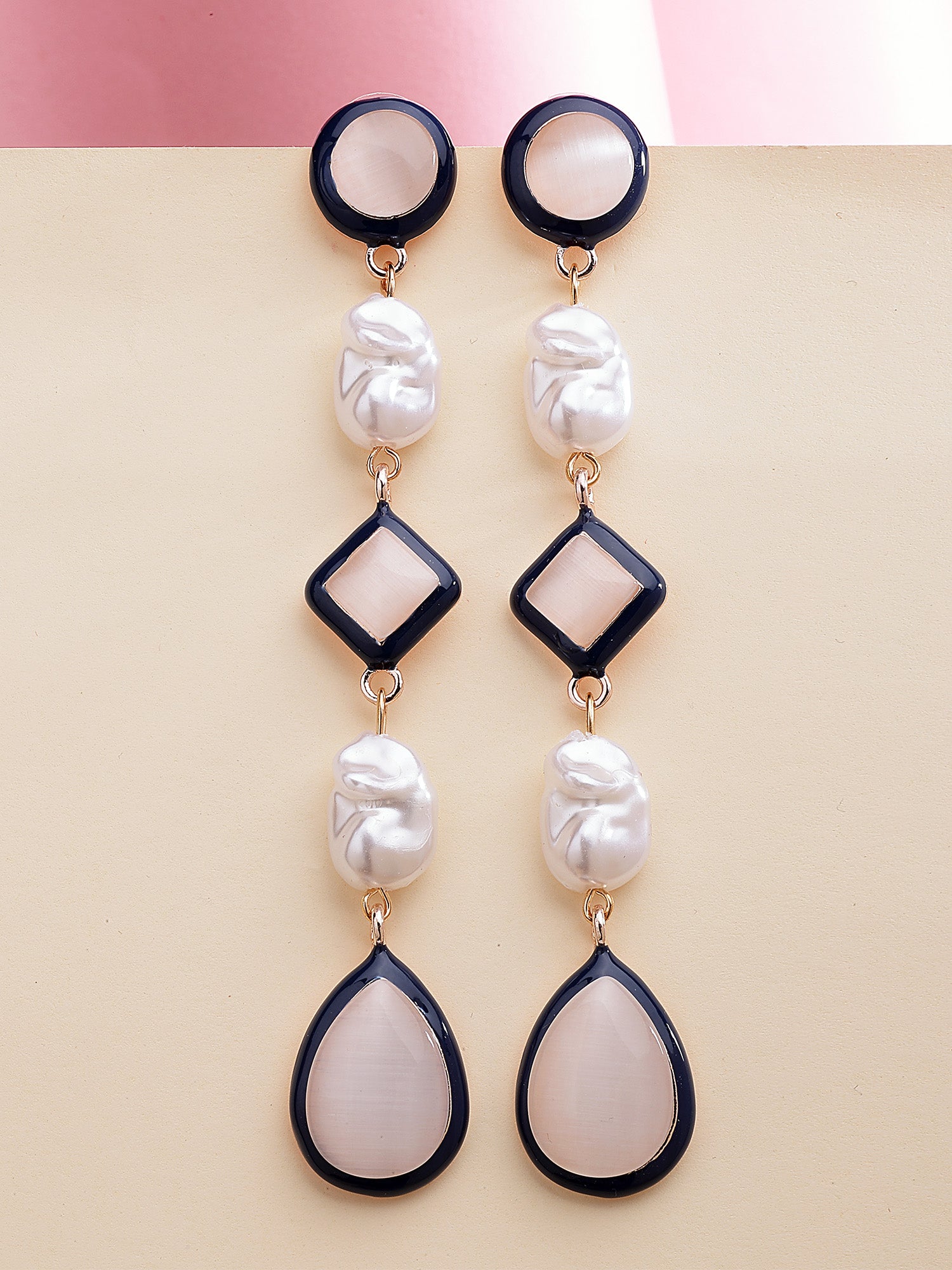 Bohey by KARATCART Gold-Plated Contemporary Pink Drop Earrings for Women