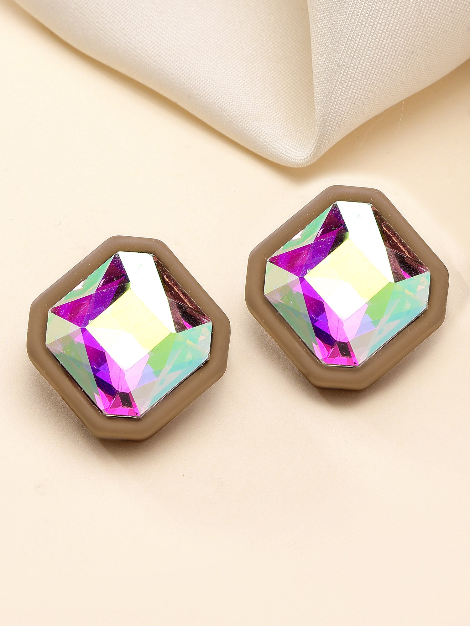 Bohey by KARATCART Brown Matte Finish Rhinestone Stud Earrings for Women