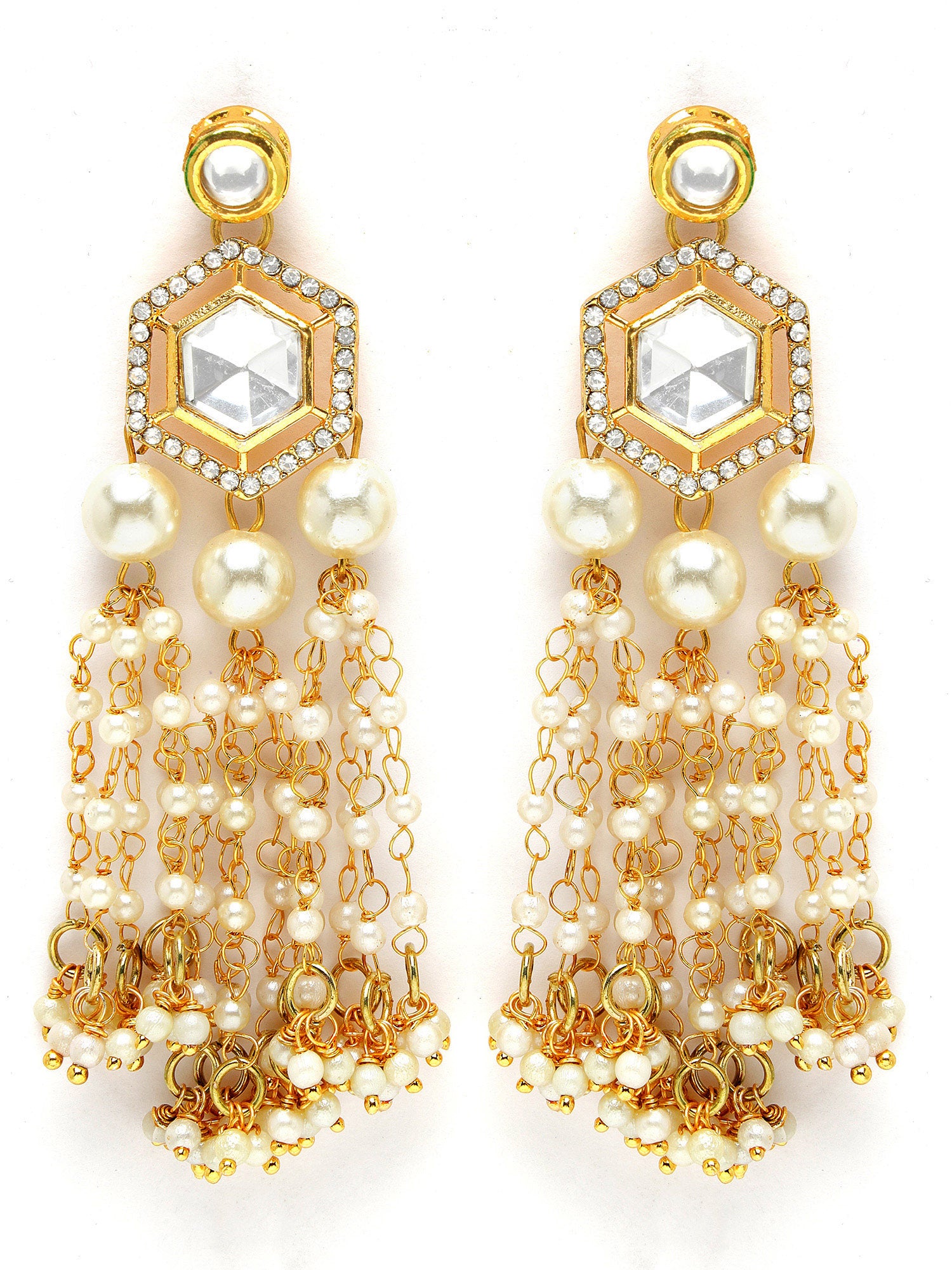Karatcart Gold Plated Designer Polki Kundan Drop Earrings for Women - view 4