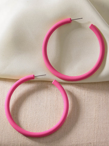 Bohey by KARATCART Matte Pink Finish Half Hoop Earrings for Women