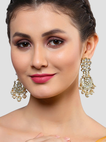 Karatcart Gold Plated Pearl and Floral Kundan Studded Dangler Earrings for Women