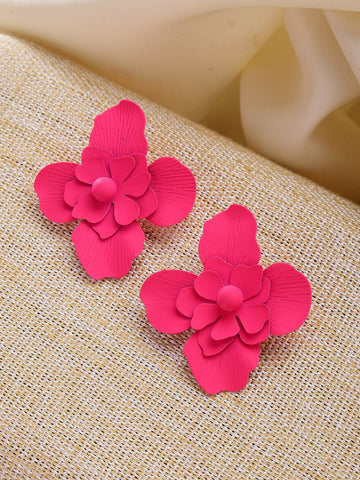 Bohey by KARATCART Pink Floral Stud Earrings for Women