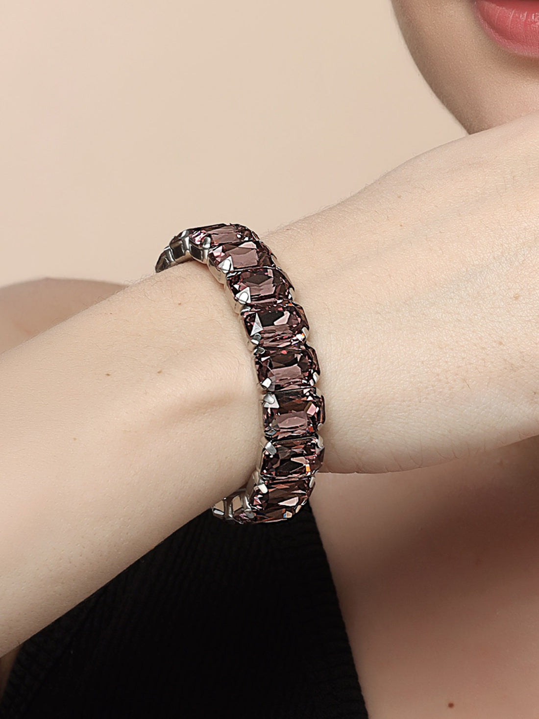 Bohey by KARATCART Silver-Plated Brown Cubic Zirconia Studded Wraparound Bracelet for Women