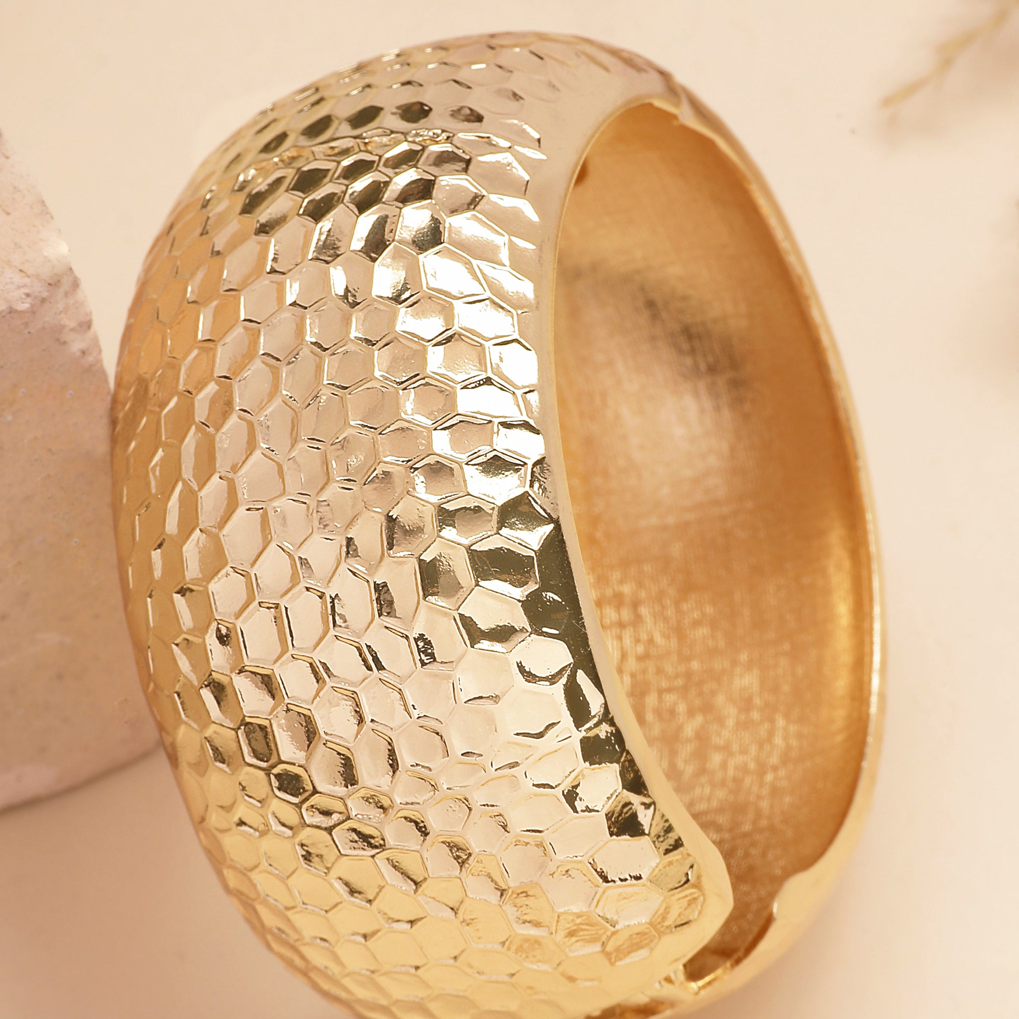 Bohey by KARATCART Gold Plated Hammered Finish Kada Bracelet for Women