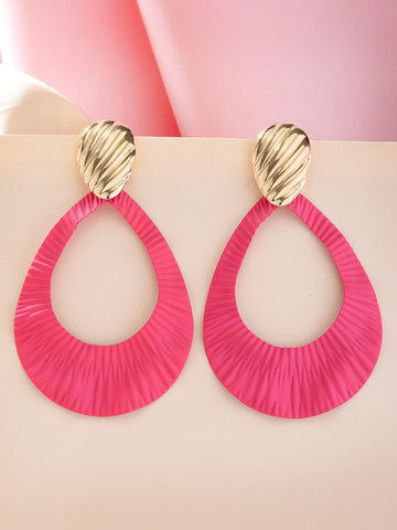 Bohey by KARATCART Pink Textured Contemporary Drop Shape Earrings for Women