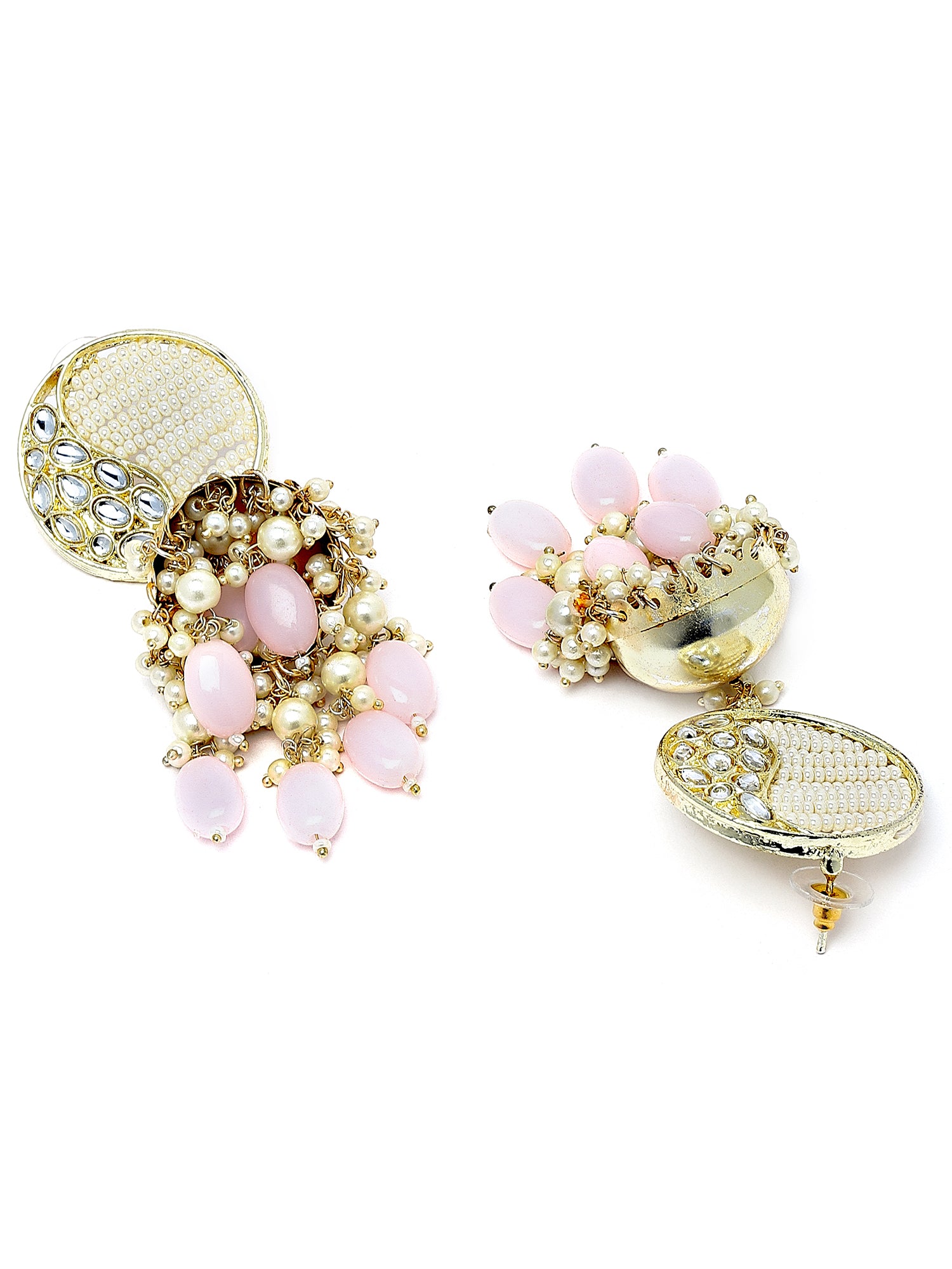 Karatcart Gold Plated Pink Tumble and Pearl Studded Kundan Jhumki Earrings for Women - view 5