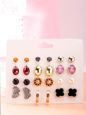 Bohey by KARATCART Set of 12 Gold and Silver Contemporary Studs Earrings Combo