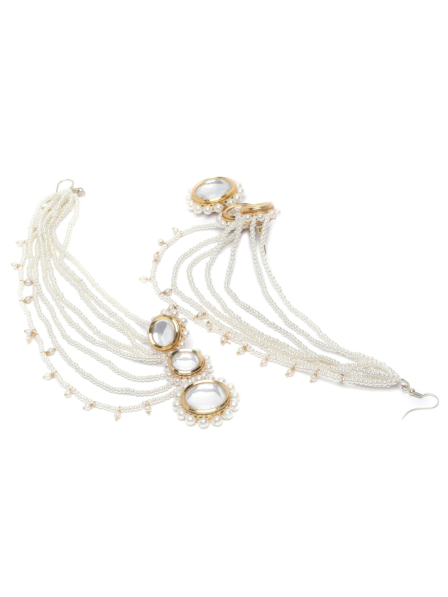 Karatcart Gold Plated Polki Kundan Pearl Kaanchain Earrings for Women - view 5