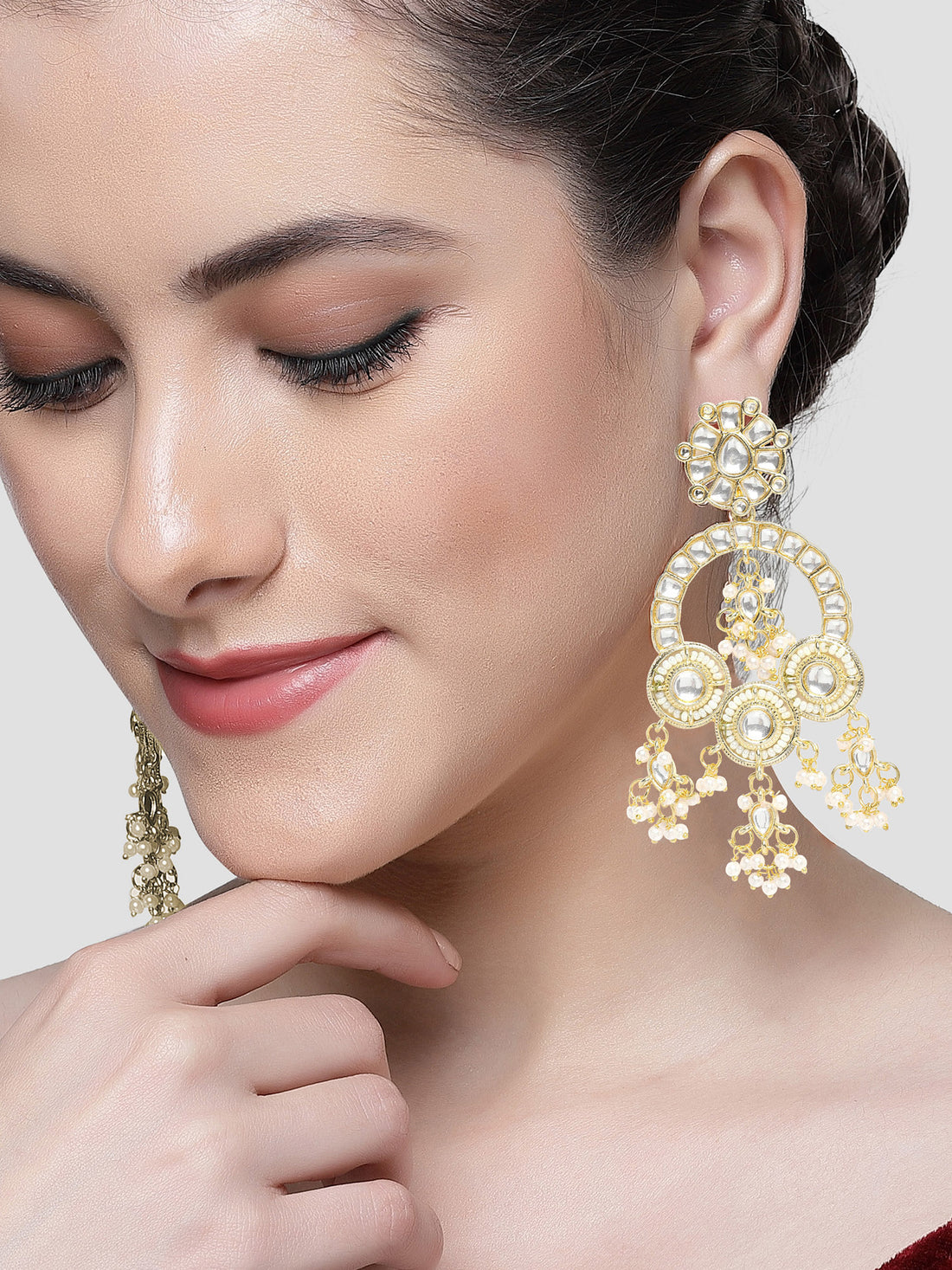 Karatcart Gold Plated Pearl and Kundan Studded Dangler Earrings for Women